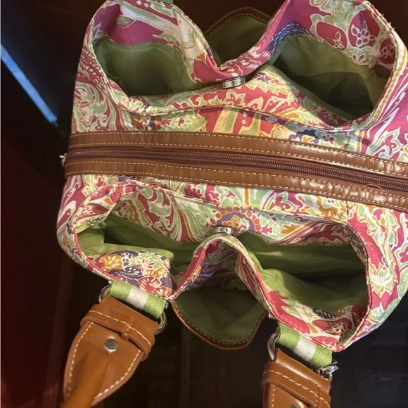 SOLD-Tyler Rodan Pink & Green Paisley Handbag - Picture 7 of 10